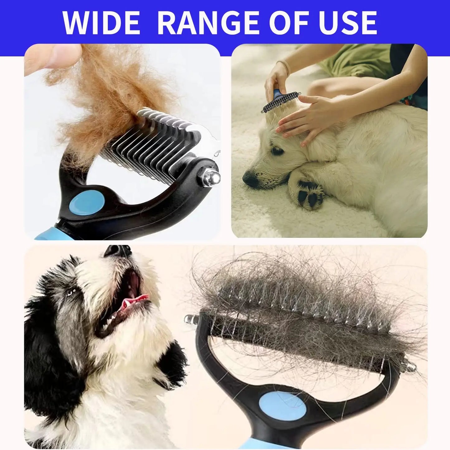 Professional Pet Deshedding Brush – Fur Remover & Knot Cutter