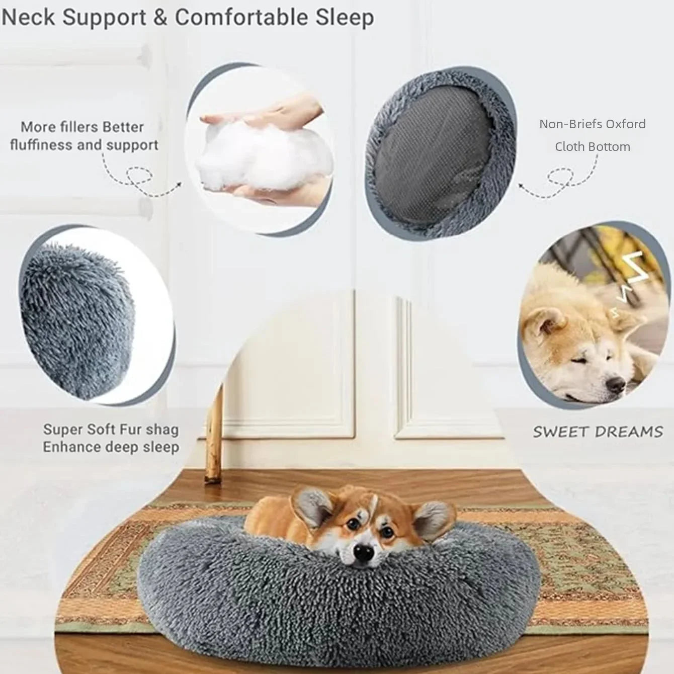 FluffyDream Round Plush Pet Bed – 40 to 90 cm