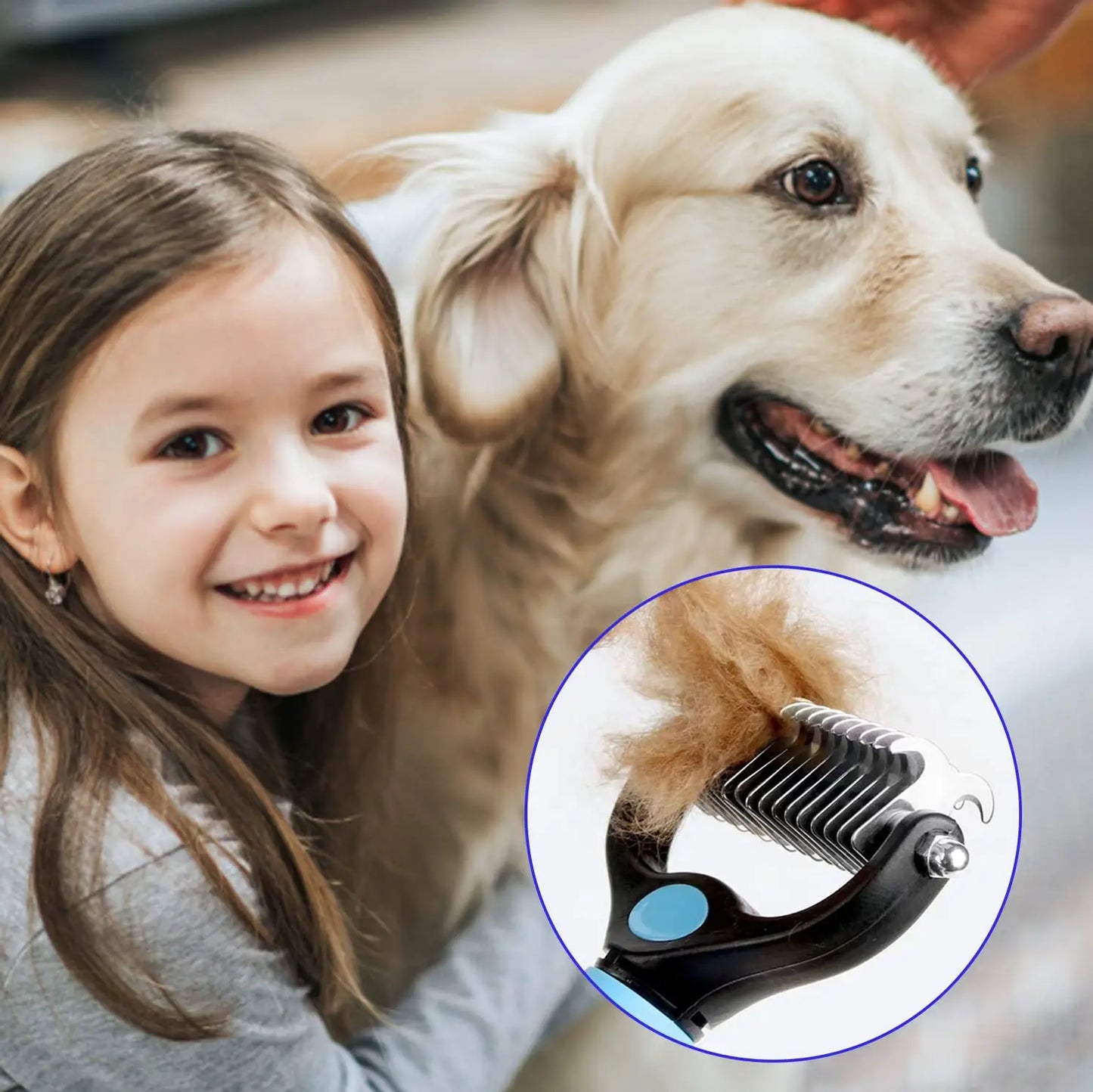 Professional Pet Deshedding Brush – Fur Remover & Knot Cutter