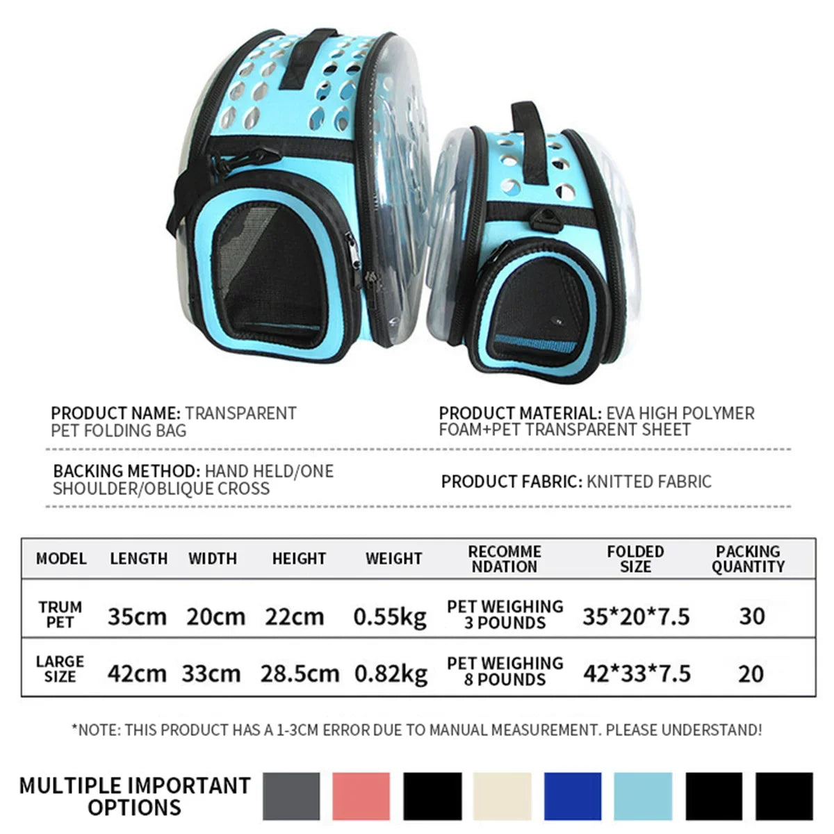 Transparent Pet Carrier Bag – Breathable Travel Capsule for Cats & Small Dogs