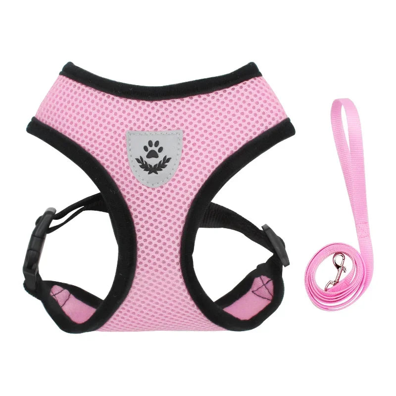 Breathable Summer Mesh Harness & Leash for Small Dogs & Cats – Reflective