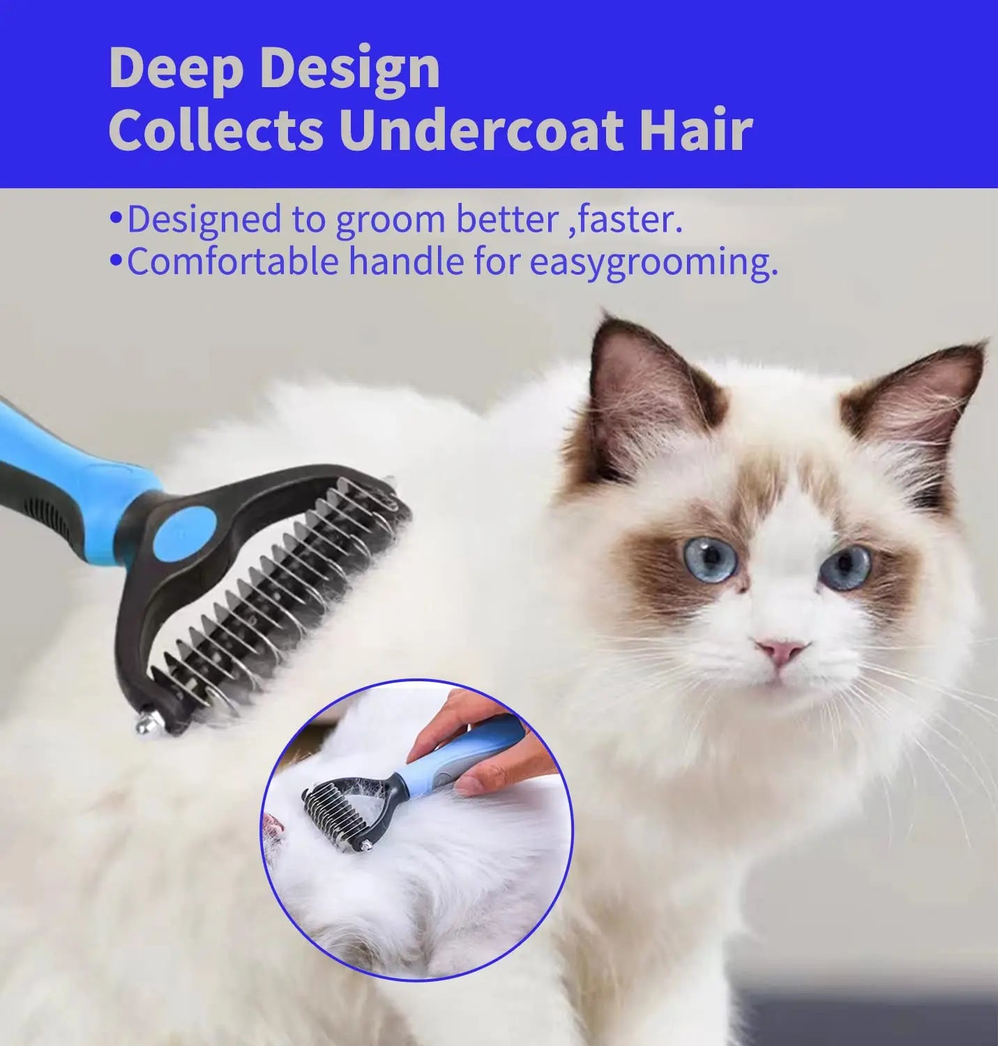 Professional Pet Deshedding Brush – Fur Remover & Knot Cutter